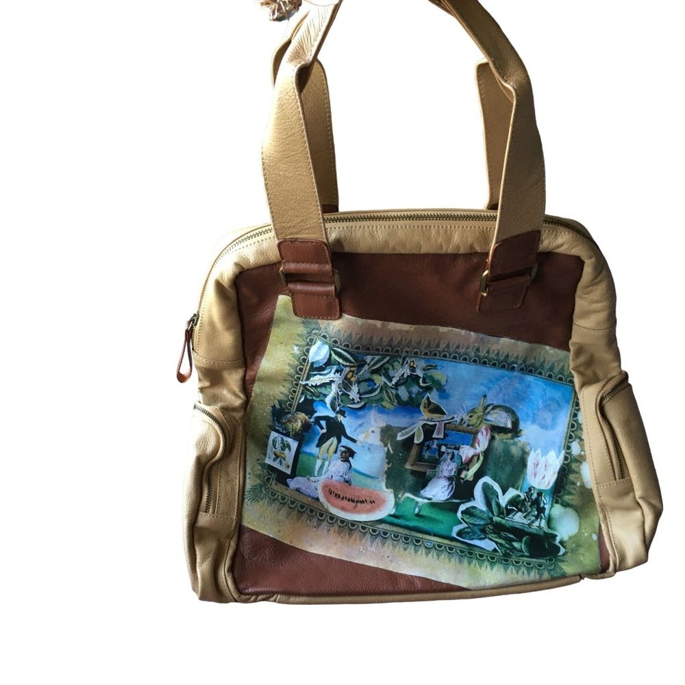 Very Vollbrach Leather Tote Bag Vintage Novelty Print